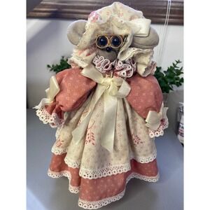 Vintage Style Mouse Doll Whimsical Dress Bonnet Glasses Heirloom Collectible
